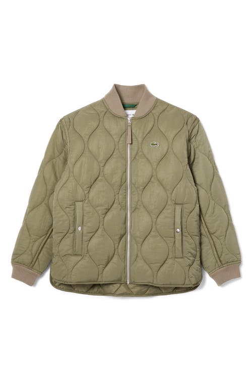 Shop Lacoste Water Repellent Quilted Bomber Jacket In Khaki