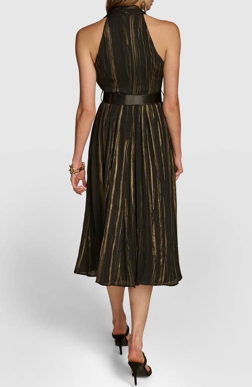 DONNA KARAN DONNA KARAN NEW YORK METALLIC BELTED MIDI DRESS