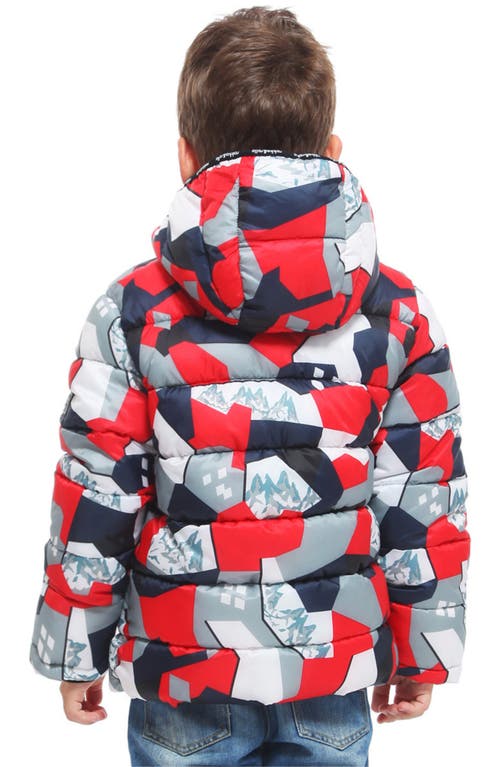 Shop Rokka&rolla Kids' Heavyweight Fleece Lined Puffer Jacket In Red Geometry