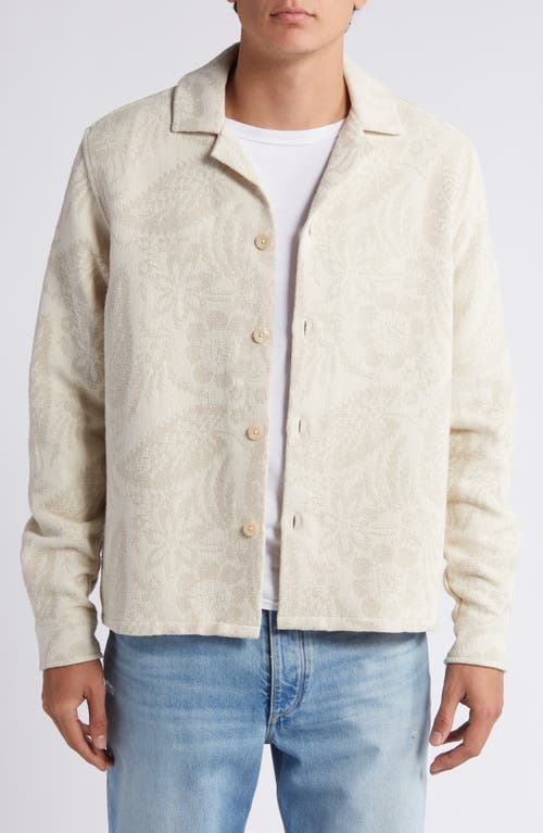 Jaxon Floral Jacquard Long Sleeve Camp Shirt in Ivory