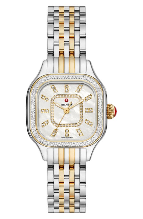 Shop Michele Meggie Diamond Dial Bracelet Watch, 29mm In Gold/silver
