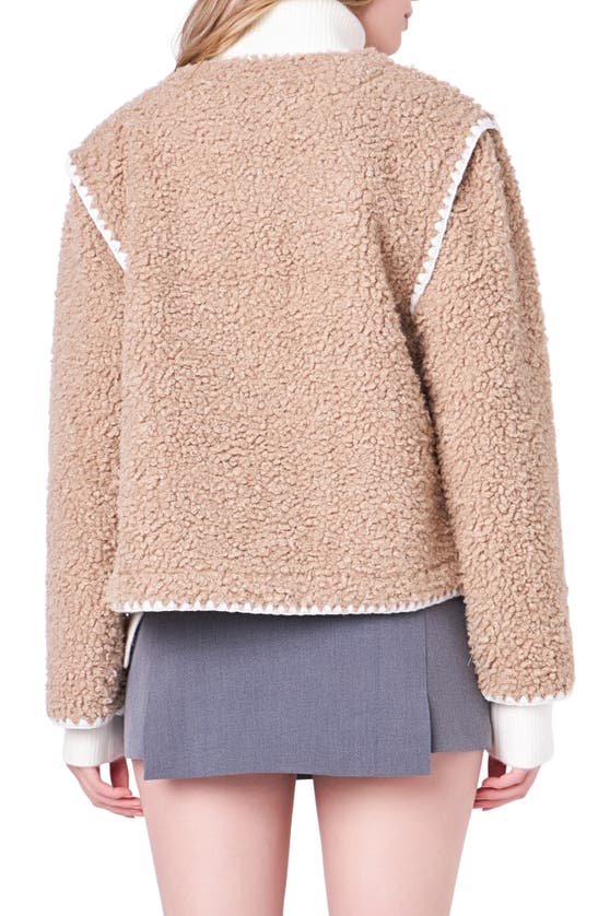 ENGLISH FACTORY ENGLISH FACTORY PREMIUM CONTRAST TRIM FAUX SHEARLING JACKET