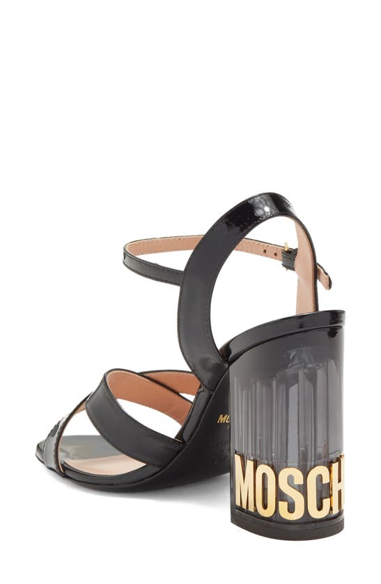 Shop Moschino Patent Leather Block Heel Sandal In Black