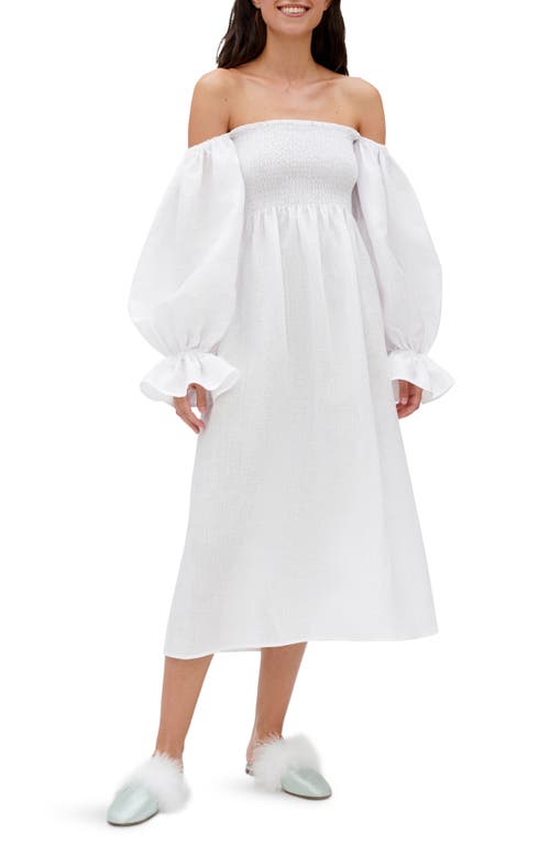 Sleeper Atlanta Balloon Sleeve Linen Nightgown in White at Nordstrom, Size X-Large
