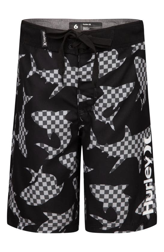 Hurley Kids' Shark Check Board Shorts In Black