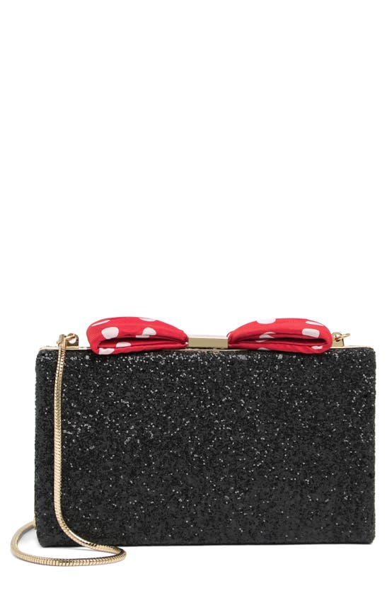 Kate Spade Minnie Mouse Bow Clasp Glitter Clutch In Black