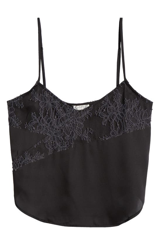 Shop Free People Moonbeams Surplice V-neck Lace Detail Satin Camisole In Black