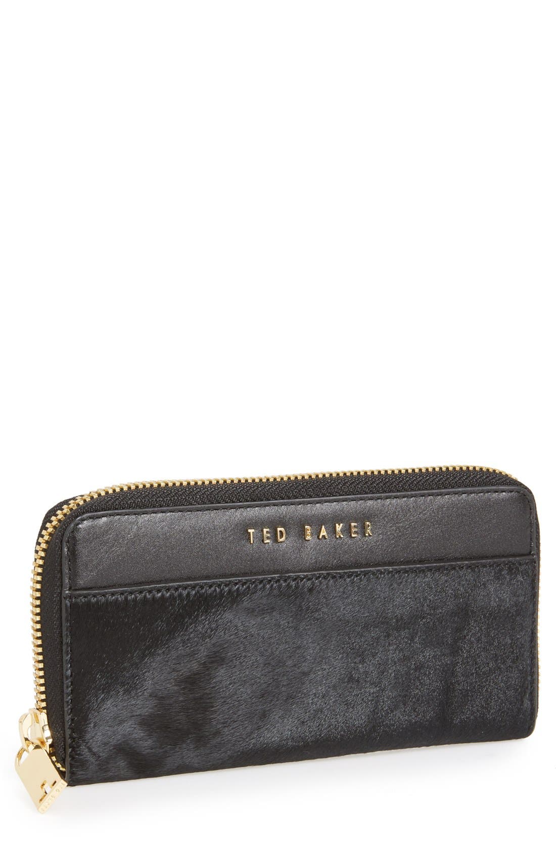 Ted Baker London 'Large' Calf Hair & Leather ZipAround Wallet Nordstrom
