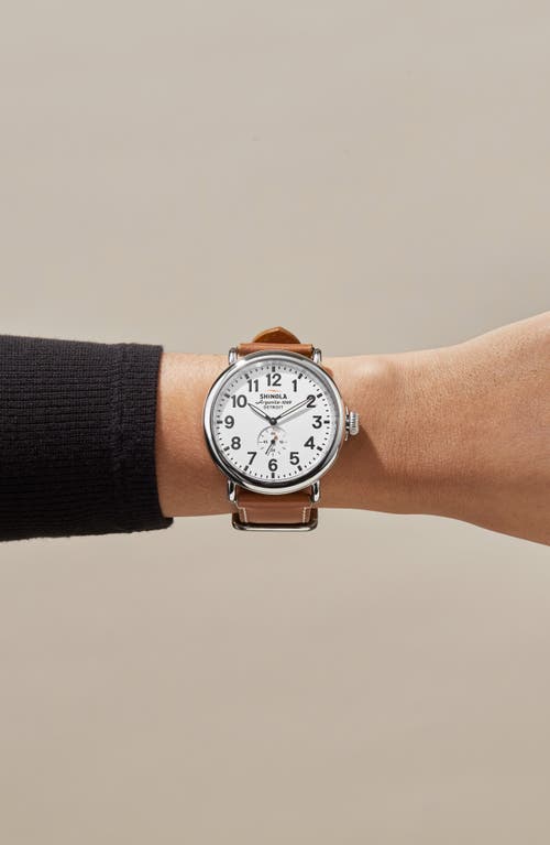 Shinola The Runwell Leather Strap Watch, 47mm In Brown/white/silver