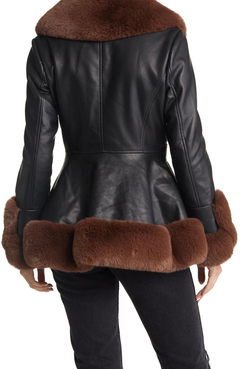 AZALEA WANG Faux Leather & Faux Fur Belted Coat | Nordstrom