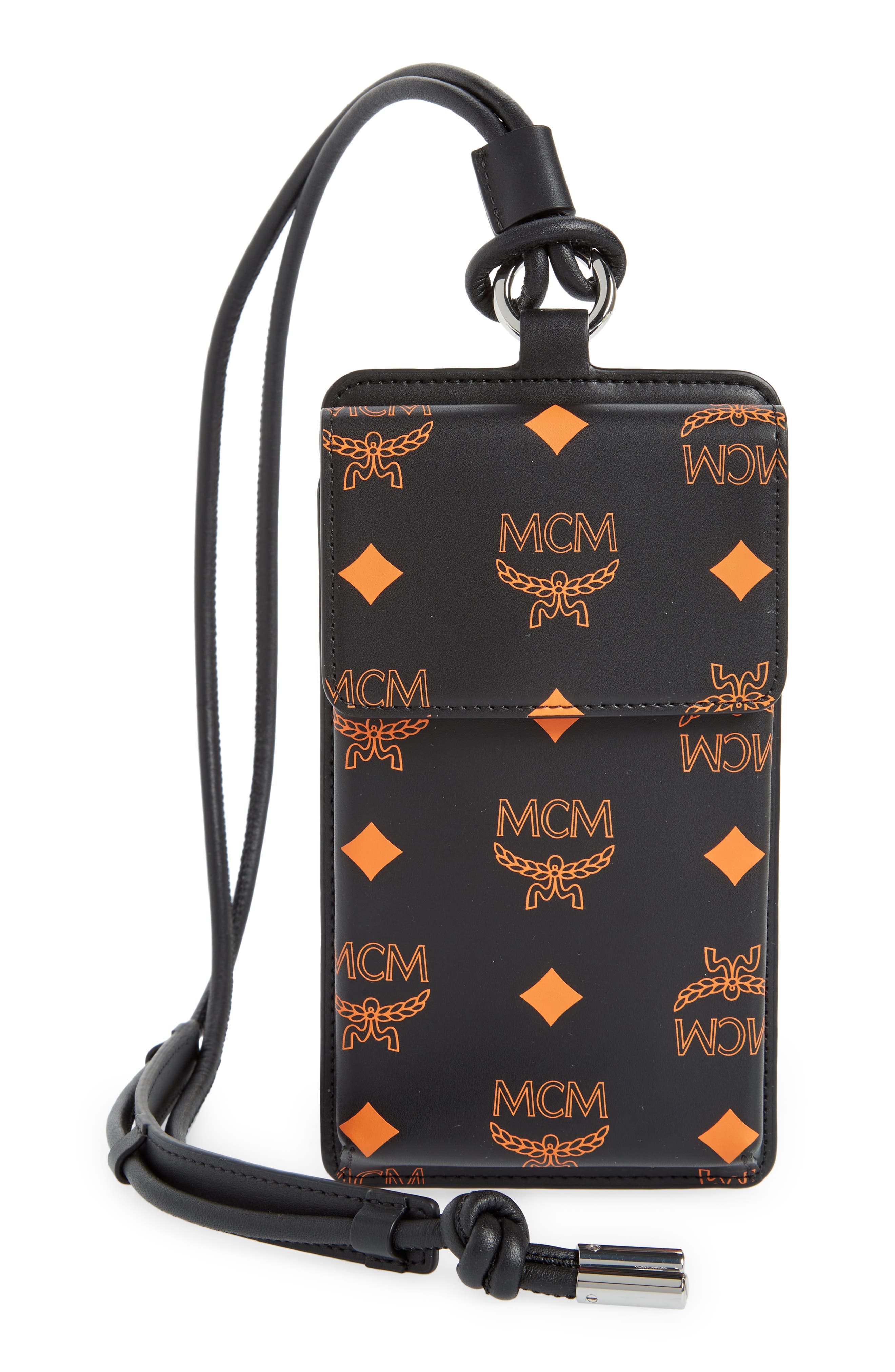 MCM Logo Smartphone Wallet with Lanyard Strap in Persimmon Orange at Nordstrom