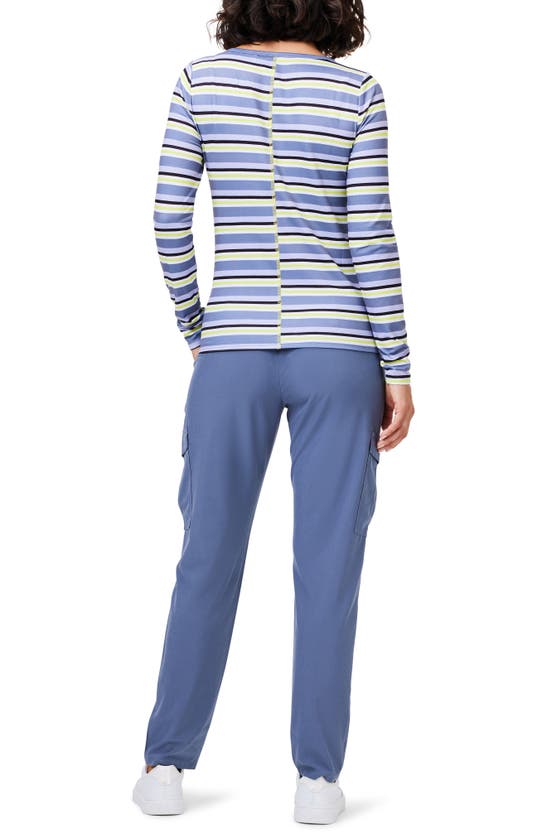 Nz Active By Nic+zoe Easy Stripe Flow Fit Long Sleeve Top In Blue Multi