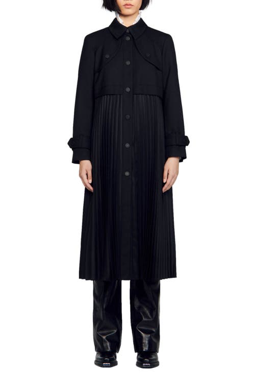 Shop Sandro Pleated Trench Coat In Black