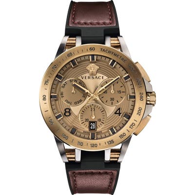 Versace Sport Tech Chronograph Leather Strap Watch, 45Mm