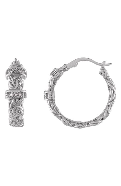 Shop Fzn Diamond Byzantine Hoop Earrings In White/silver