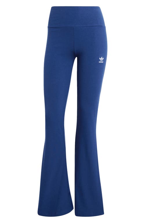 Shop Adidas Originals Adidas Trefoil Essentials Rib Flare Leggings In Dark Blue