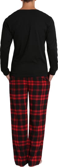  Lucky Brand Mens Pajama Set - 2 Piece Long Sleeve Crew Neck  And Flannel Lounge Pants