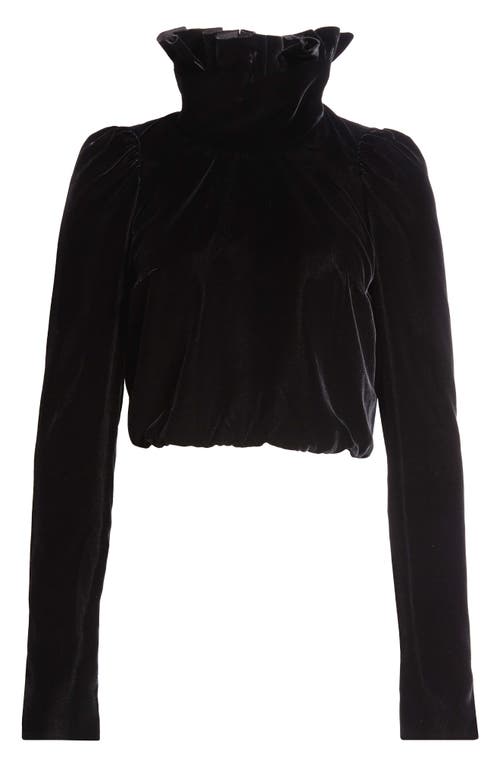 Shop Alexander Mcqueen Ruffled Turtleneck Velvet Crop Top In Black