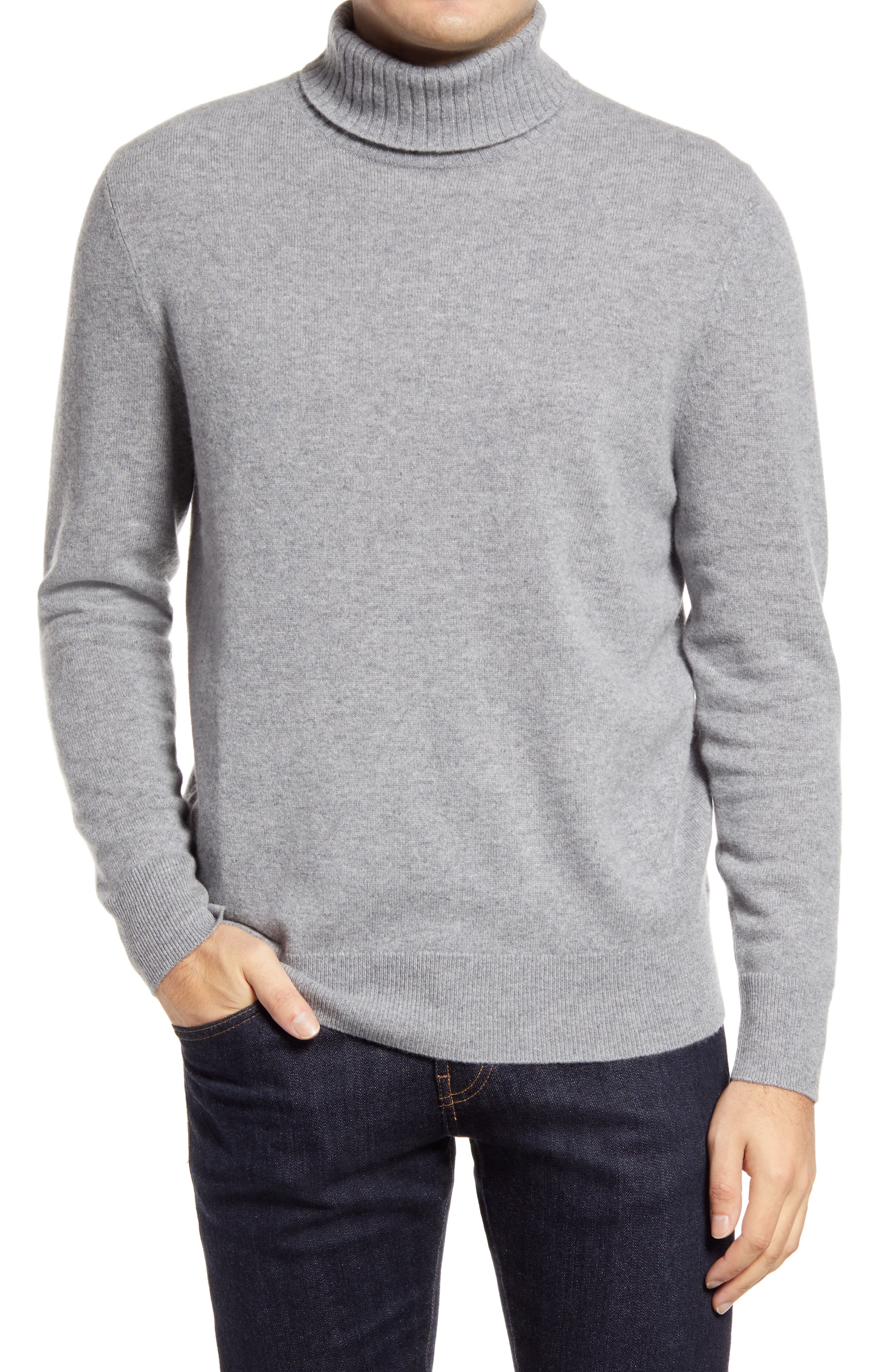Nordstrom Men's Shop Cashmere Turtleneck Sweater In Grey Driftwood Heather