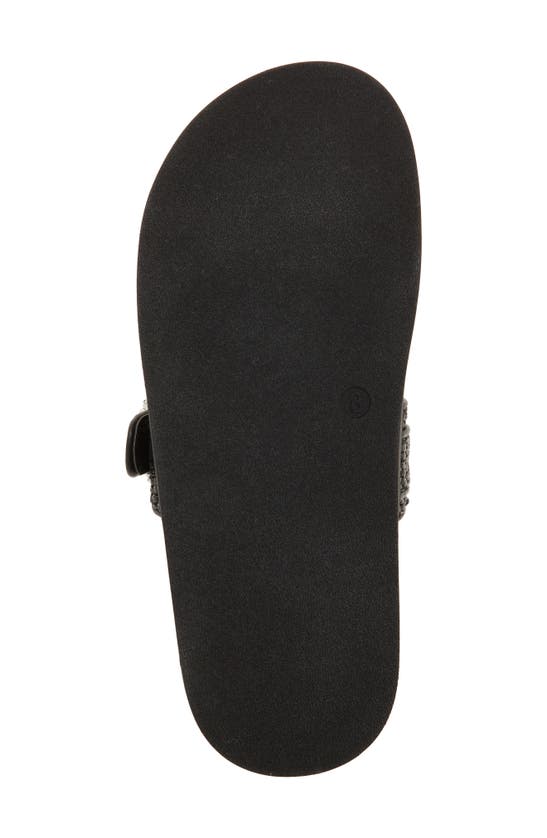 Shop Steve Madden Orson Crystal Buckle Raffia Slide Sandal In Black Raffia