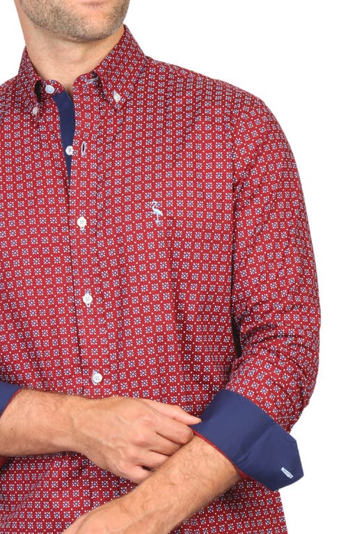 Tailorbyrd Geo Print Stretch Button-down Shirt In Burgundy