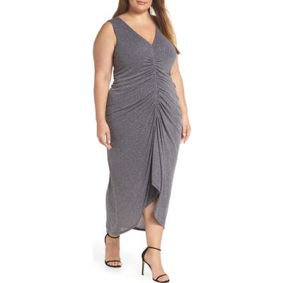 Plus Size Vince Camuto Sleeveless Ruched Front Metallic Evening Dress, Black