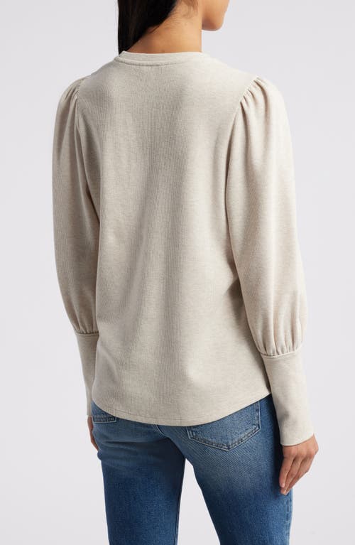 Shop Caslonr Caslon(r) Crewneck Puff Sleeve Rib Top In Beige Oatmeal Light Heather