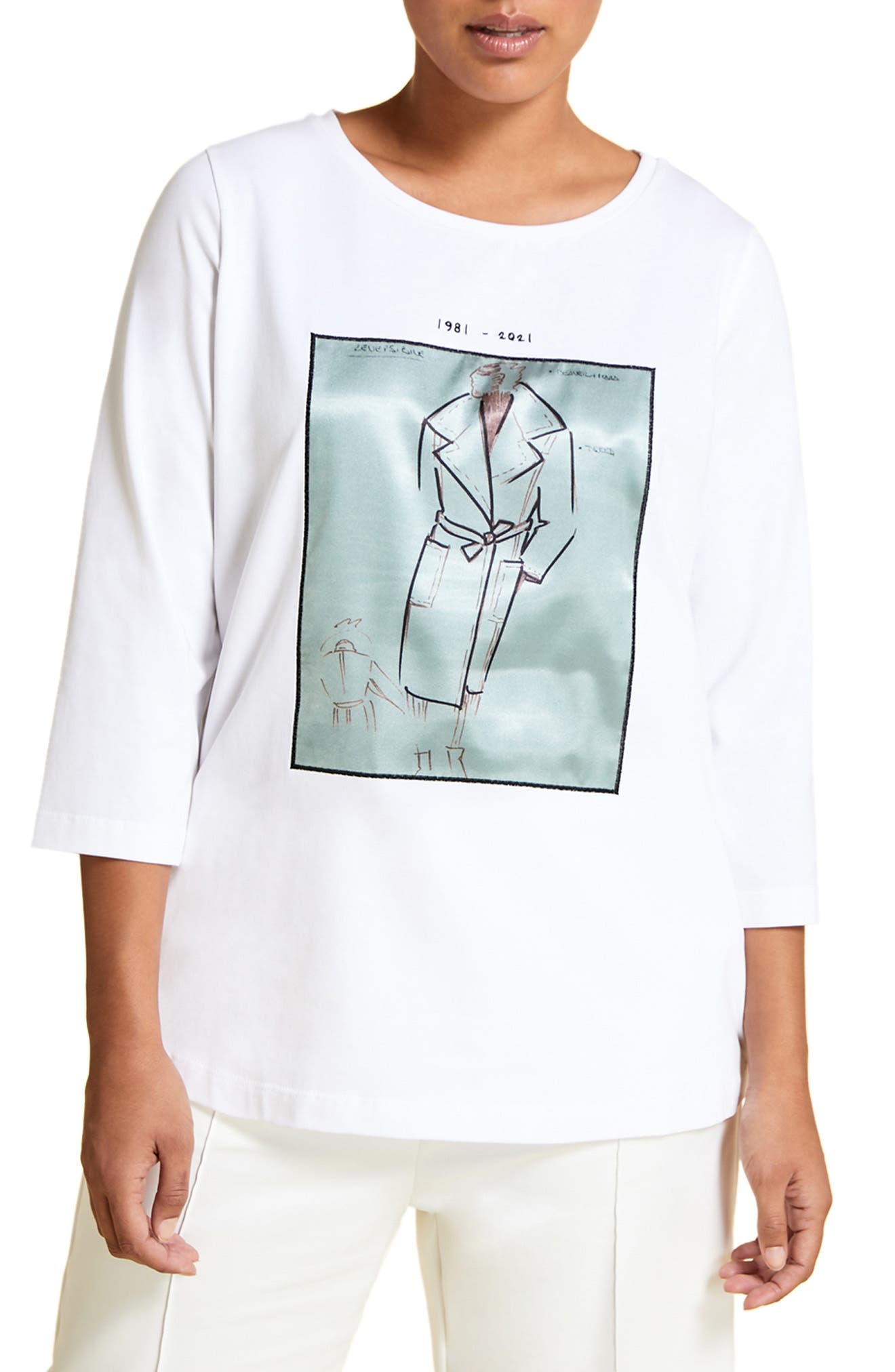 Marina Rinaldi Anniversary Archive Graphic Three-quarter Sleeve T-shirt In  White | ModeSens