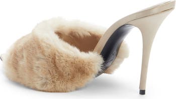 Saint Laurent Gippy Faux Fur Mule Sandals Light Beige