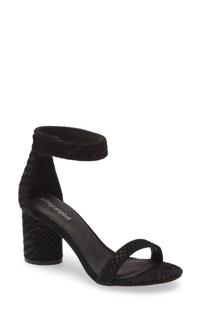 Jeffrey Campbell Laura Ankle Strap Sandal In Black Suede Snake Print