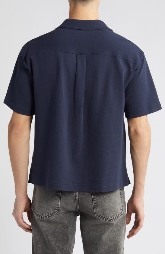 Shop Frame Duo Fold Relaxed Short Sleeve Button-up Shirt In Navy