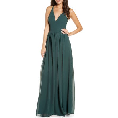 Lulus Everlasting Beauty Lace Back Chiffon Gown, Green