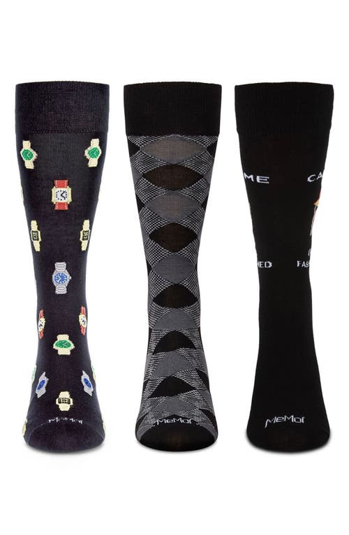 Memoi Hobby Assorted 3-pack Crew Socks In Black-black