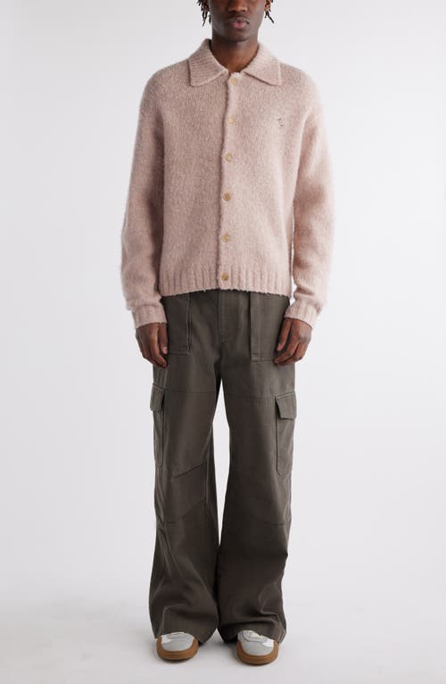 Shop Acne Studios Shetland Wool Polo Cardigan In Pink Melange