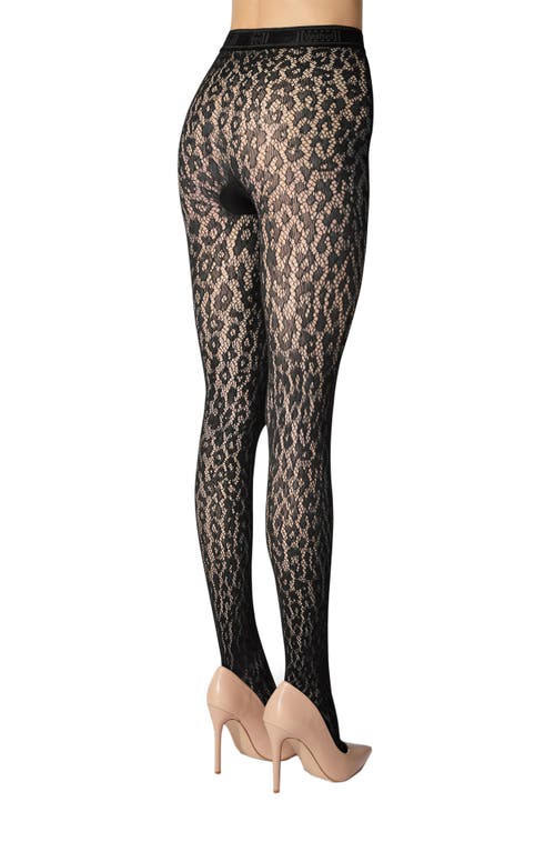 Shop Wolford Leo Lace Tights In Black