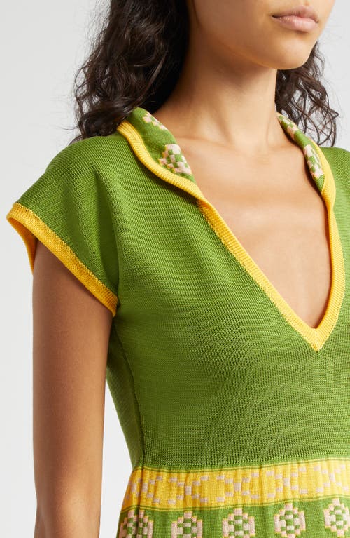 Bode Wellfleet Cotton Jacquard Polo Sweater In Green