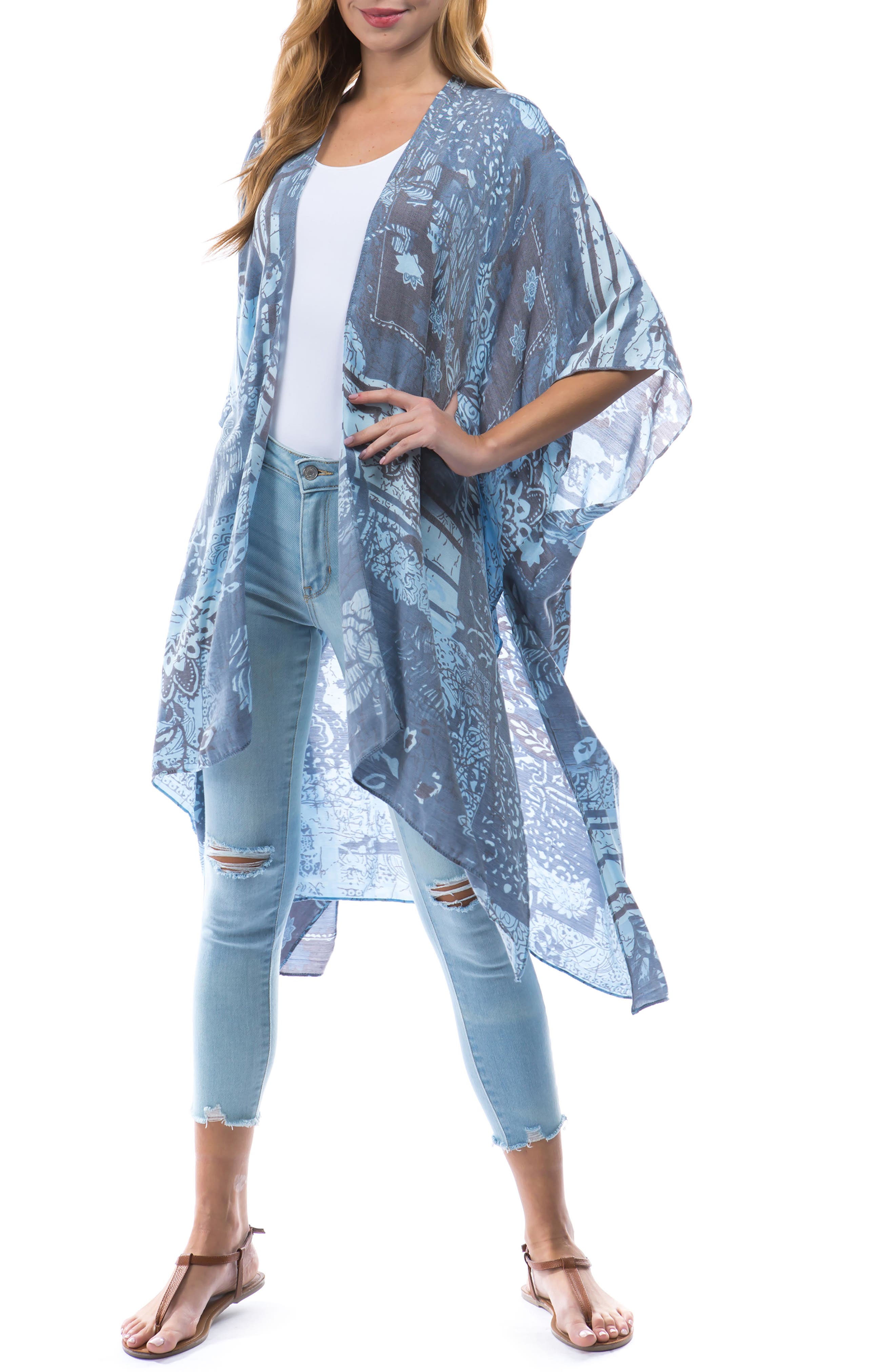 Marcus Adler Mixed Print Ruana Kimono In Blue