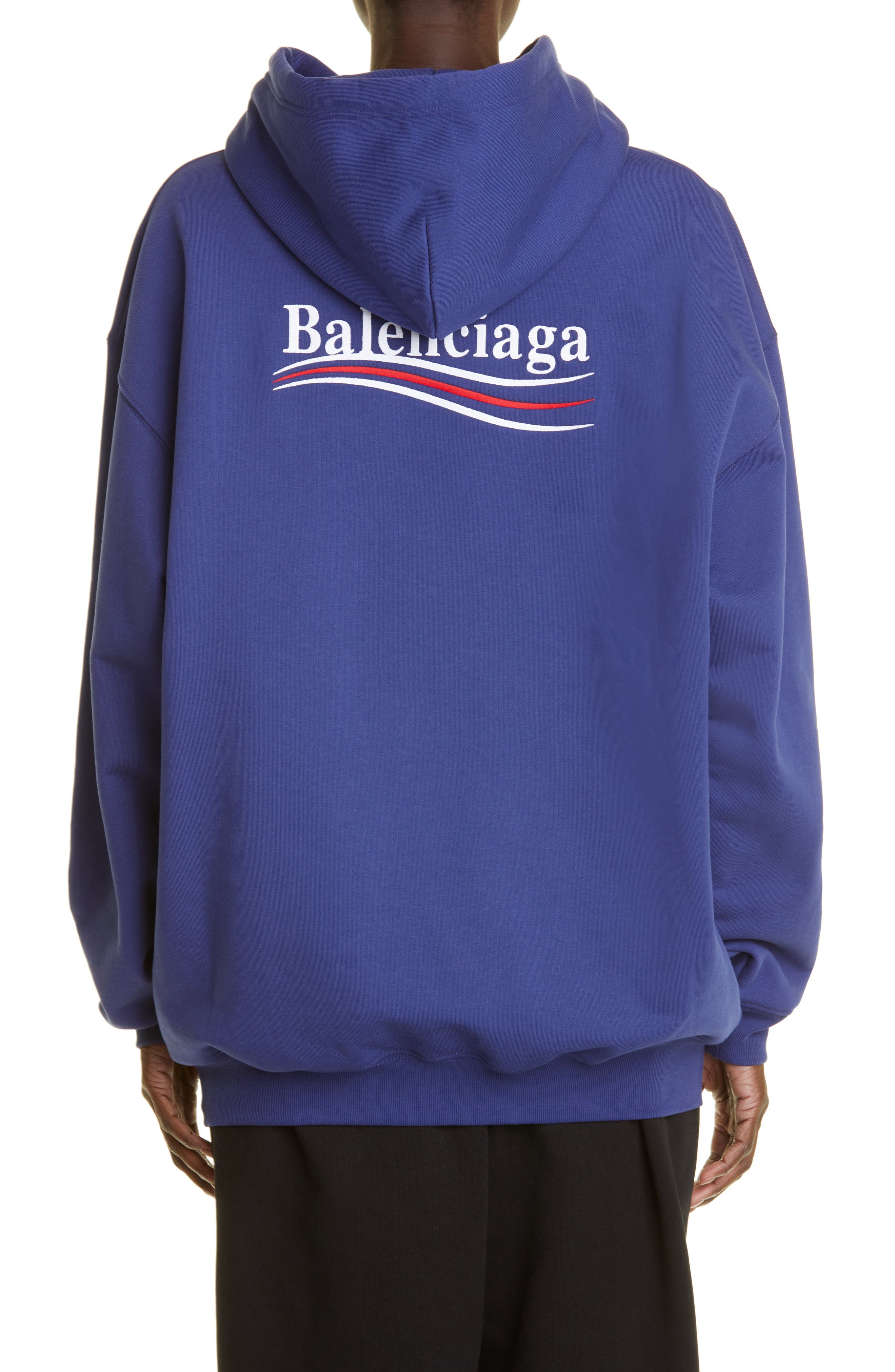 Balenciaga Campaign Logo Oversize Cotton Hoodie in Pacific Blue