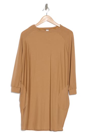 Go Couture Relax With Me Long Sleeve Sweater Dress In Toasted Almond