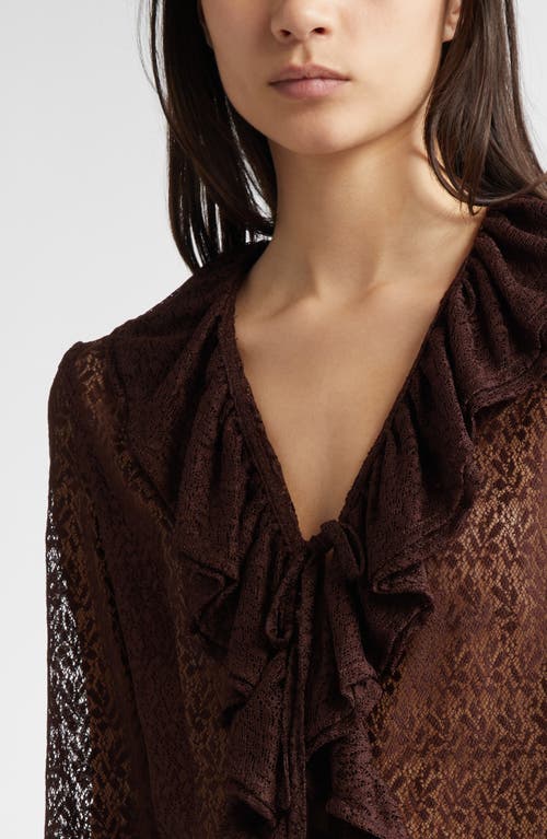 Bode Lace Flounce Blouse In Brown Black