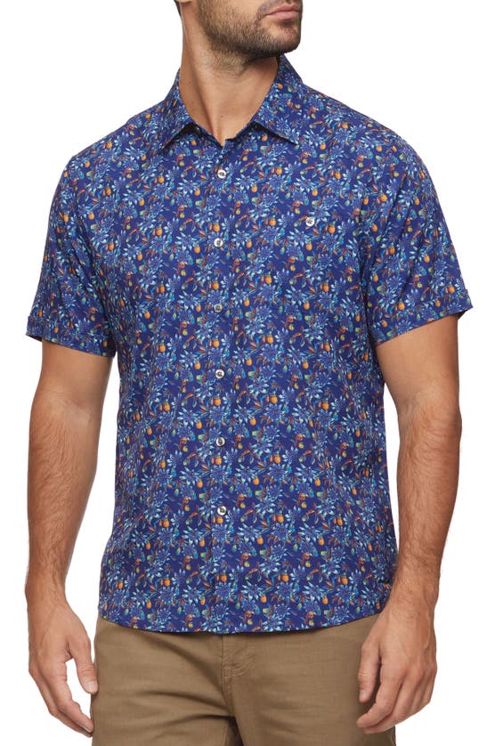 Flag And Anthem Perrysburg Short Sleeve Floral Print Performance Button-up Shirt In Navy Multi