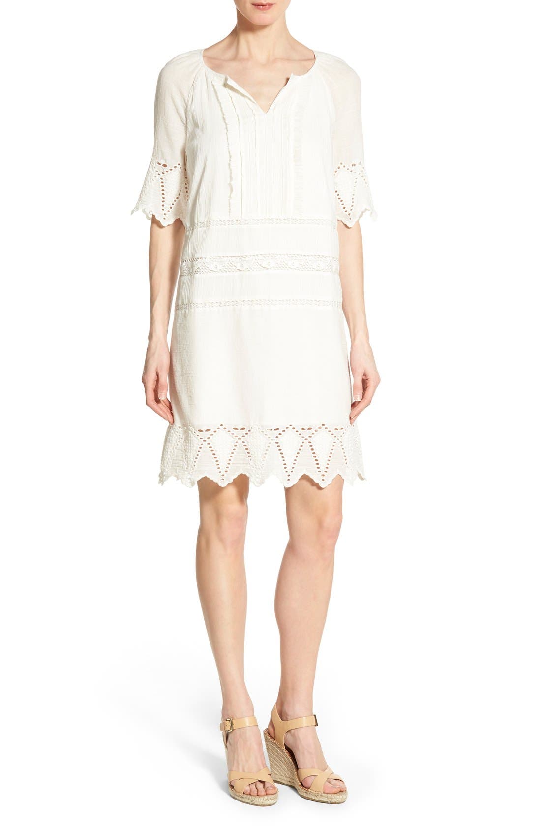 caslon embroidered cotton shift dress