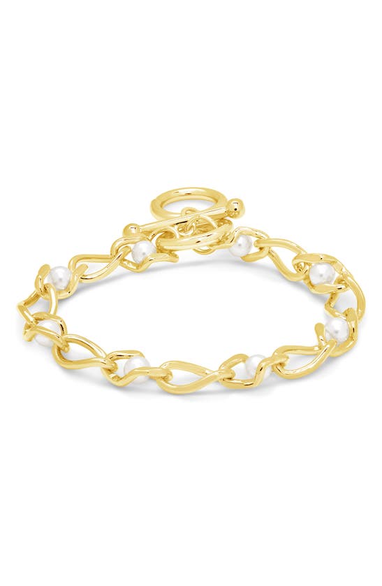 Sterling Forever 14k Plated 4-5mm Pearl Amedea Bracelet In Gold