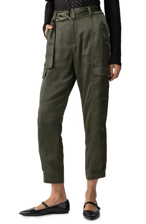 Shop Sanctuary Belted Satin Cargo Pants In Dark Olive