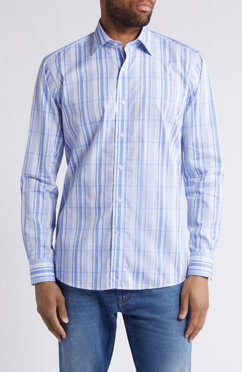 Peter Millar Marcel Crown Crafted Plaid Button-Up Shirt Cascade Blue at Nordstrom,