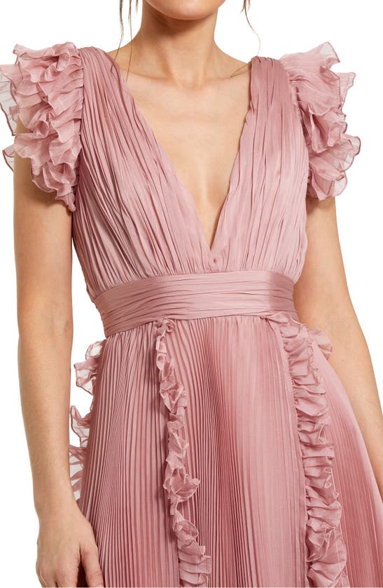 Shop Mac Duggal Pleated Chiffon Cocktail Midi Dress In Rose