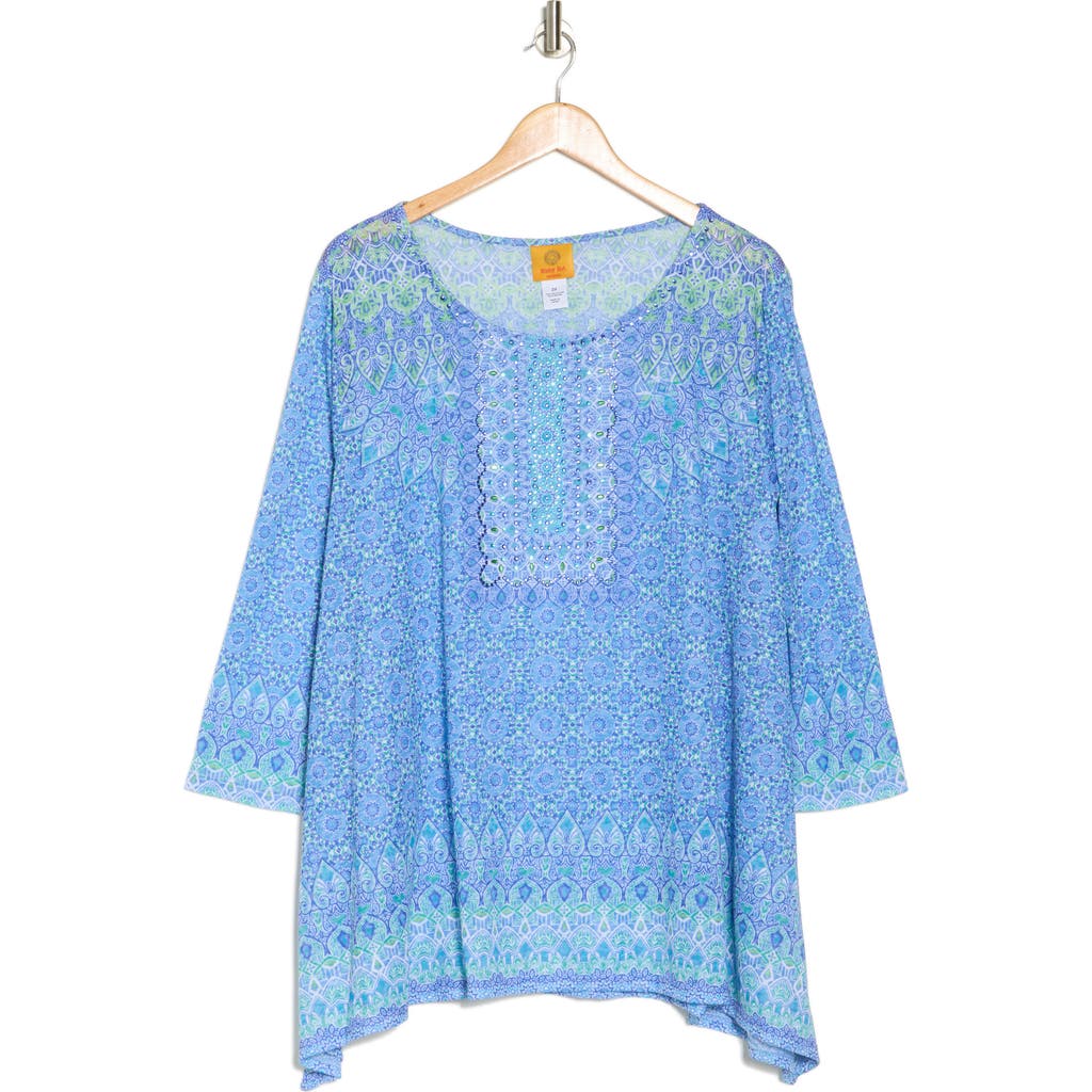 Ruby Rd. Plus Size Burnout Geometric Knit Top In Blue Moon Multi
