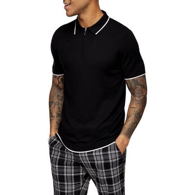 Topman Tipped Zip Polo, Black