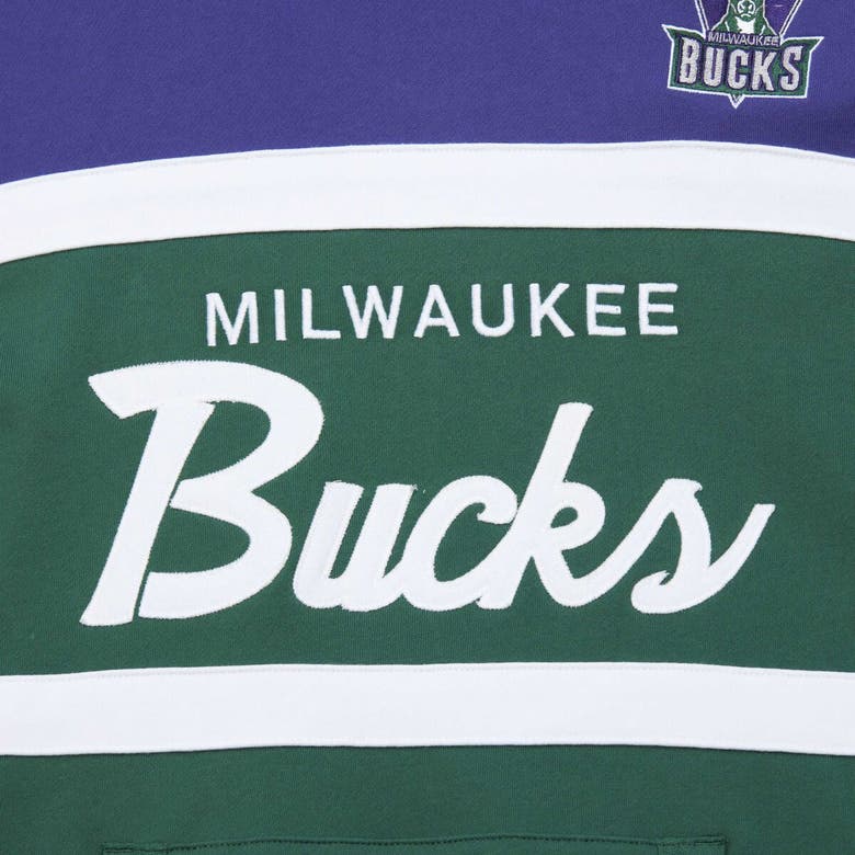 Shop Mitchell & Ness Green/purple Milwaukee Bucks Head Coach Pullover Hoodie