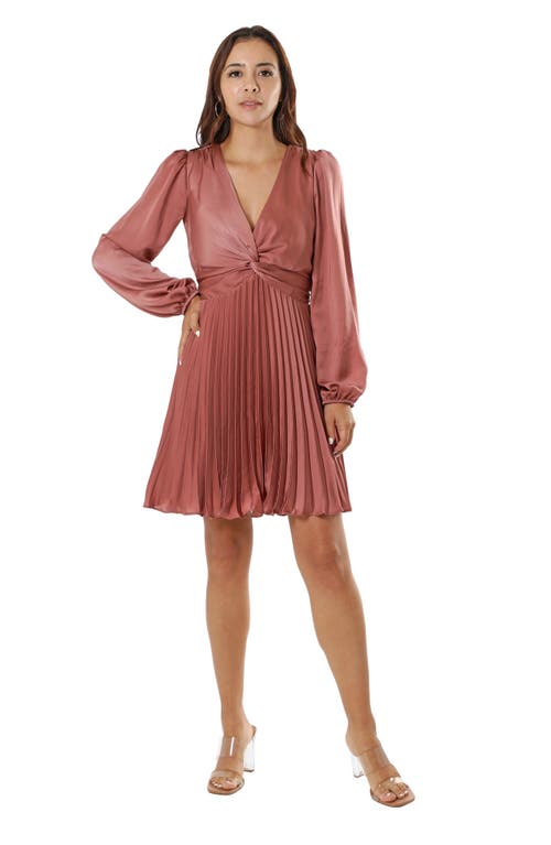 Adelyn Rae Pleated Long Sleeve Minidress In Dust Pink